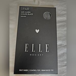 Elle Hosiery Black, Silky Sheer Control Top, Reinforced Toe, Queen, 100% Nylon